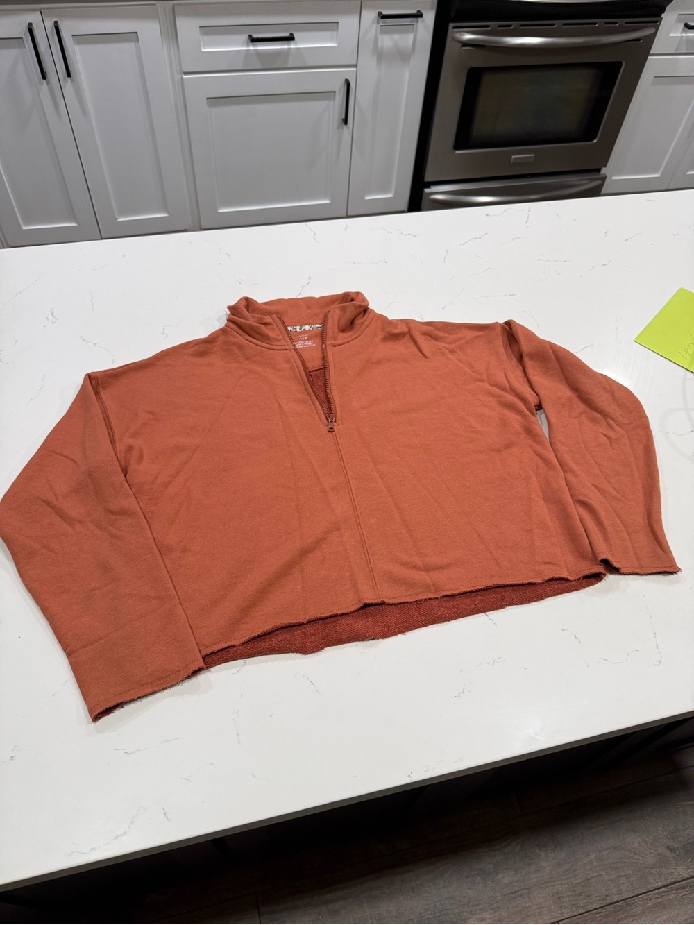 aerie woman’s Zip-Up Sweater in Rust Orange